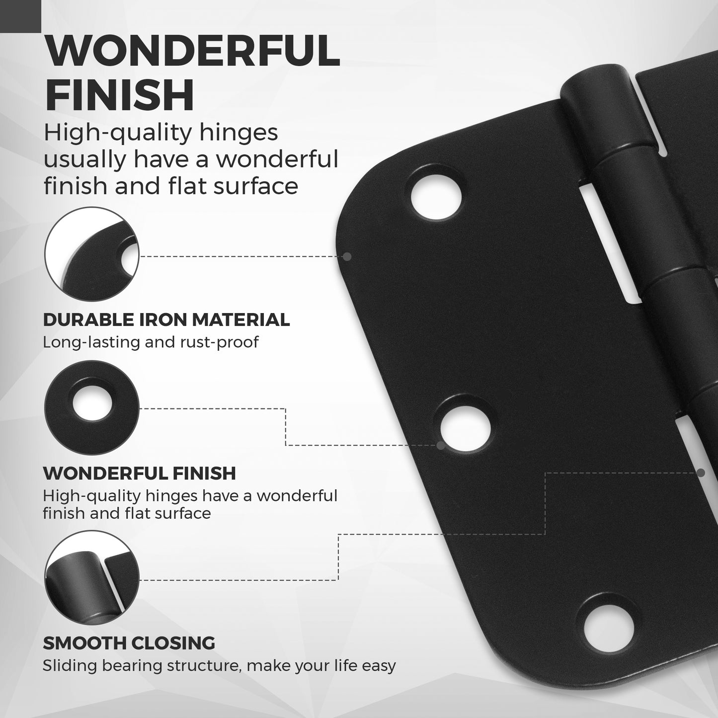 Black Iron Steel 3.5 Door Hinge 18 Pack