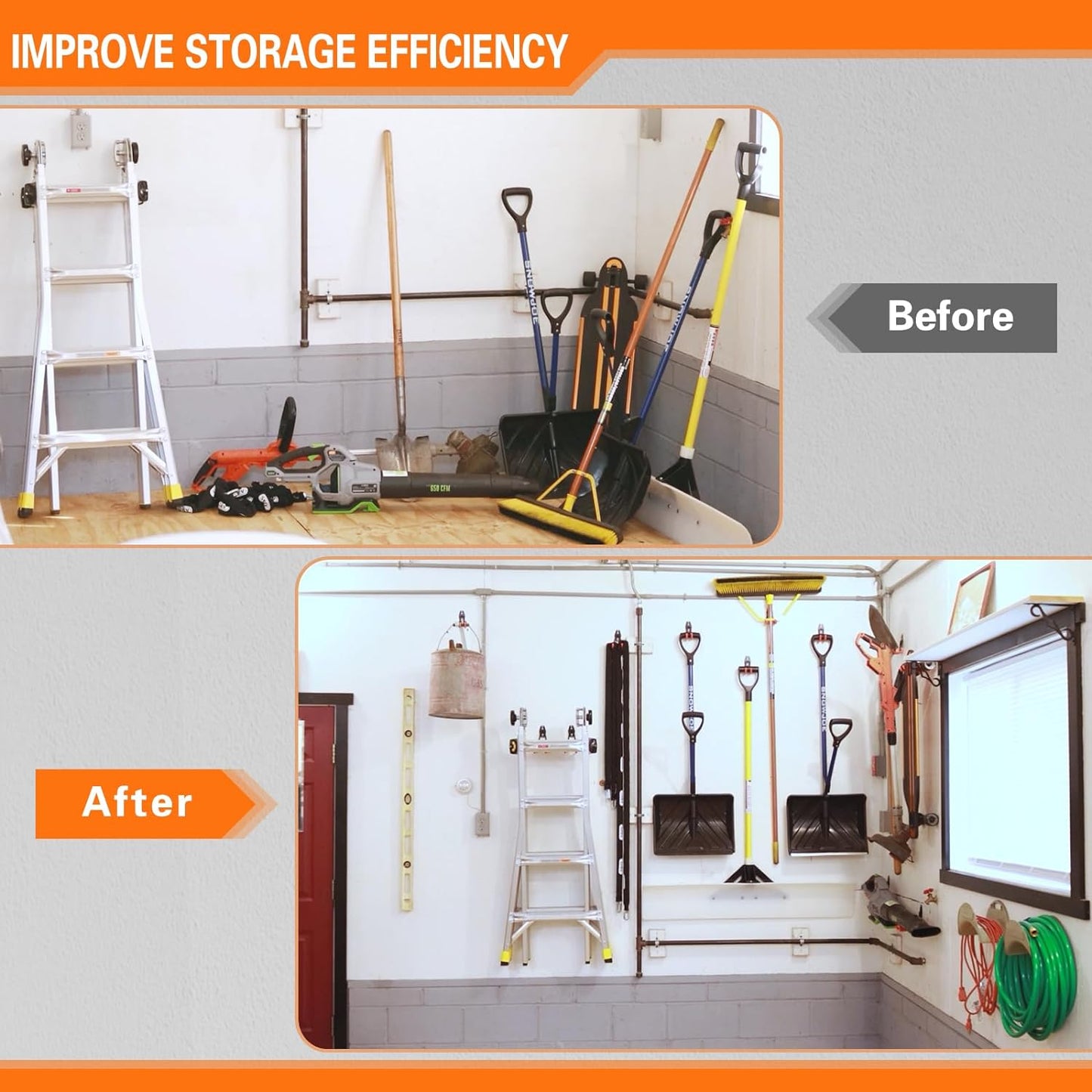 Steel Heavy Duty Garage Hooks Storage Hooks with Anti-Slip Coating, Utility Garage Wall Mount Hanger and Organizer for Bikes, Ladder, Rope, Broom, Shovel and Garden Power Tools (16, Orange)